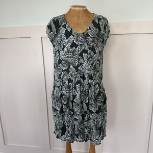 Garnet Hill Marina Crêpe Dress SMALL Green Floral Gauzy Lined Casual Vacation